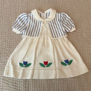 Vintage girls dress with embroidered flowers and attached jacket